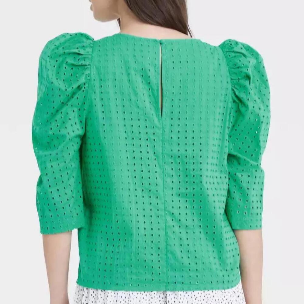 Women's Elbow Sleeve Eyelet Top | A New Day | Small - Picture 2 of 4